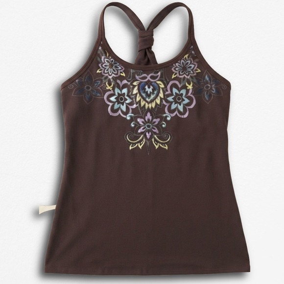 Athleta Other - Athleta Brown Floral Tankini Swim Top Racerback Knot Detail Shelf Bra Small